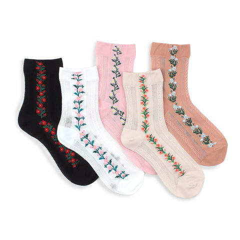 See through  flower twist line women socks (5 Pairs) ic15 - intypesocks