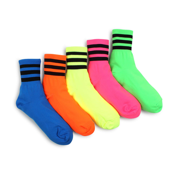 (5 Pairs) Women Neon Fluorescent Crew Socks Fashion FL15 - intypesocks