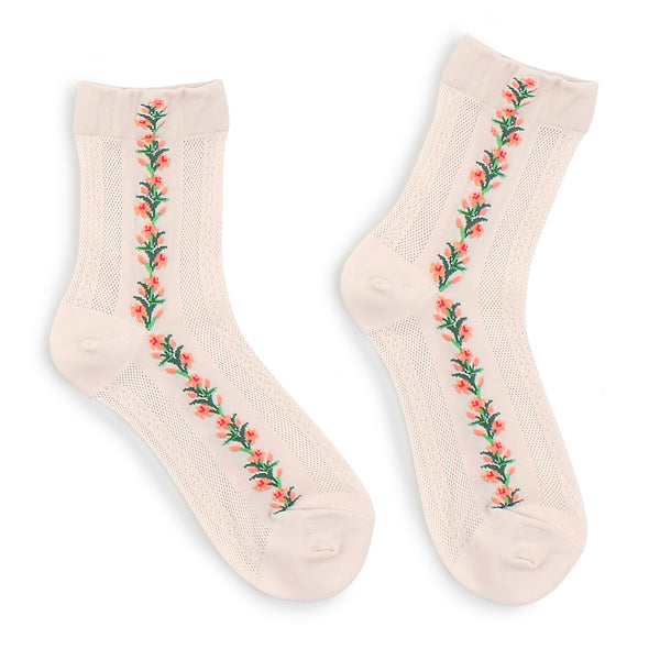 See through  flower twist line women socks (5 Pairs) ic15 - intypesocks