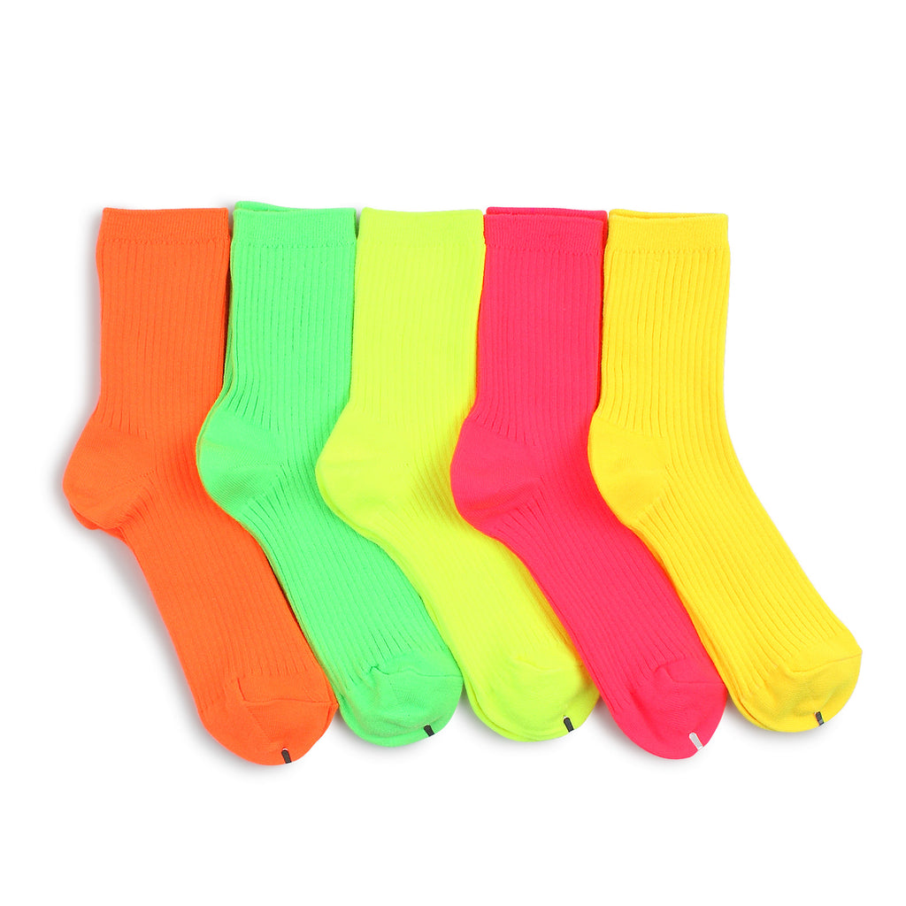 (5 Pairs) Women Neon Fluorescent Crew Socks Fashion NO15 – intypesocks