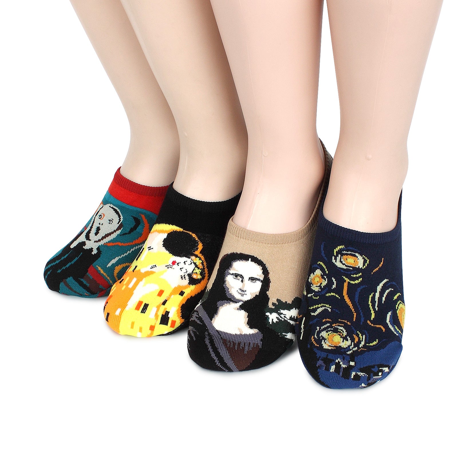 (4 Pairs) Famous Painting Masterpiece Printing No show Socks with DA14 - intypesocks