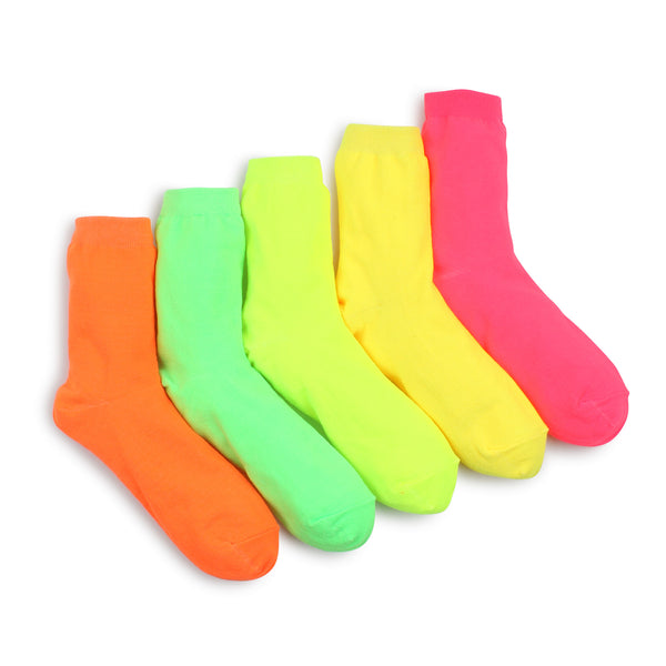 (5 Pairs) Women Neon Fluorescent Crew Socks Fashion FO15 - intypesocks