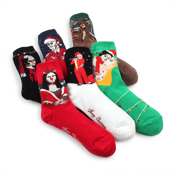 (6 pairs) Famous Painting Christmas Prints Crew Socks IO16 - intypesocks