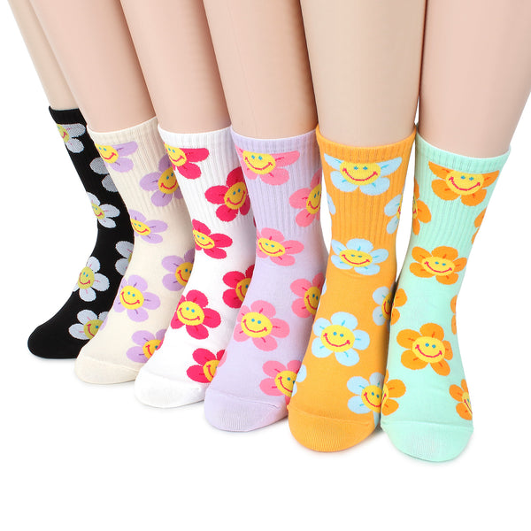 Funny Emoji smiling sunflower socks (Crew 6Pairs) JB 16 - intypesocks