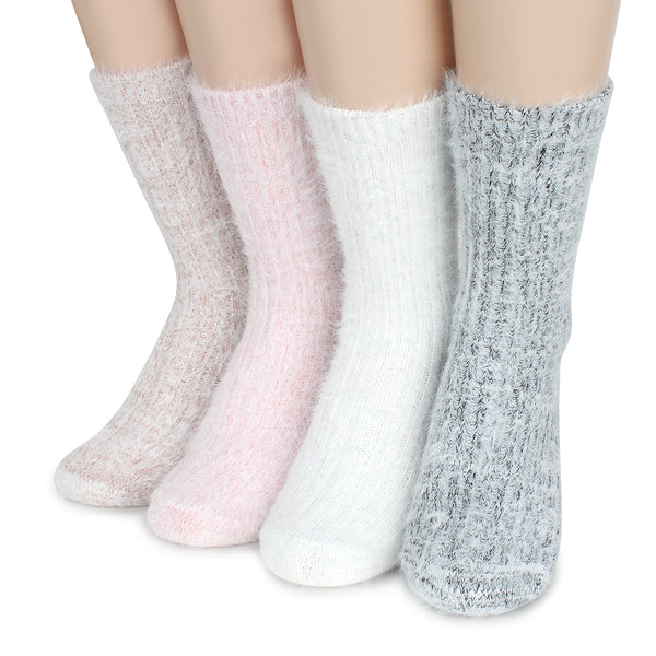 Women Cozy Color Pop Long Fur Socks (Crew 8 Pairs) YZ 18 - intypesocks