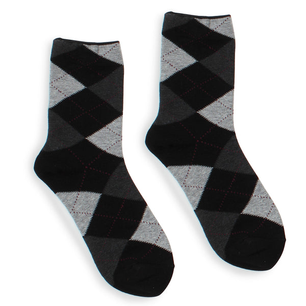(5pairs) Women Argyle Cotton Crew Socks Basic color MM15 - intypesocks