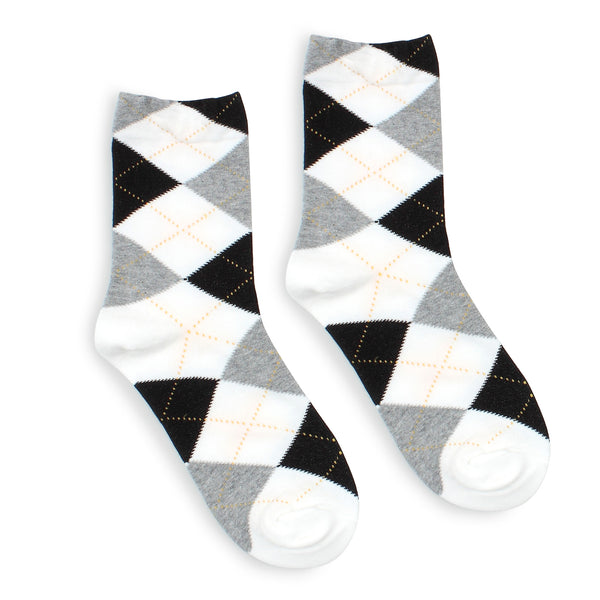 (5pairs) Women Argyle Cotton Crew Socks Basic color MM15 - intypesocks