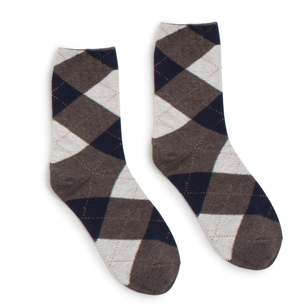 (5pairs) Women Argyle Cotton Crew Socks Basic color MM15 - intypesocks