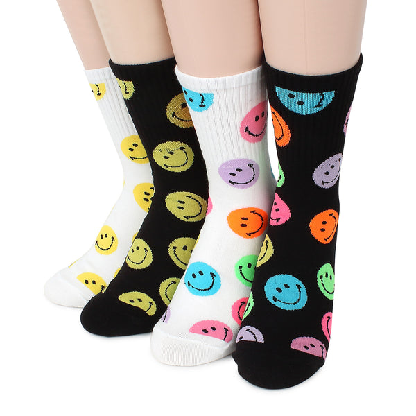 Neon smiling emoji prints socks (crew 4Pairs) OF 14 - intypesocks