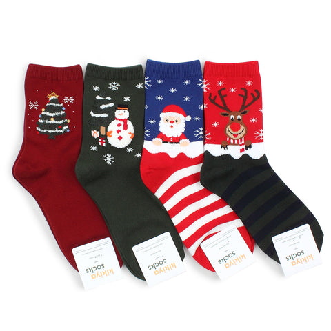 (4 Pairs) Merry Christmas pattern Fuzzy women's socks SR14 - intypesocks
