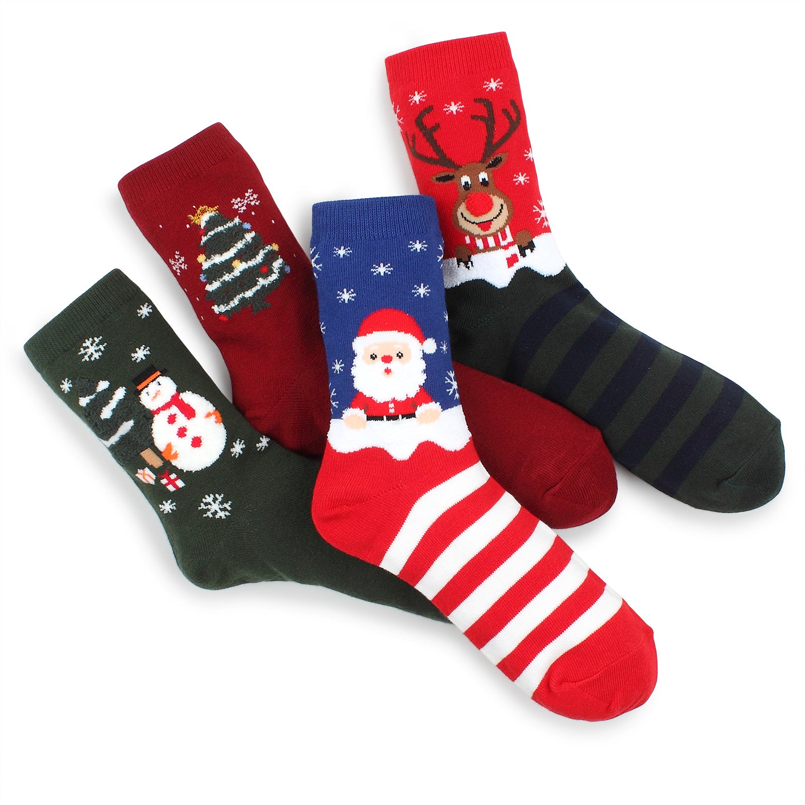(4 Pairs) Merry Christmas pattern Fuzzy women's socks SR14 - intypesocks
