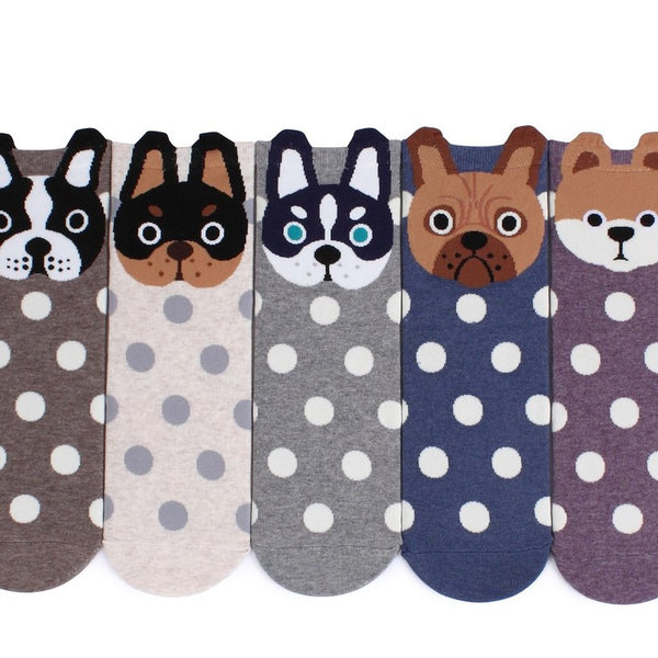 (5 Pairs) Women's Prick Eared Puppies Socks (Pack of 5 Pairs) Made in Korea VK15 - intypesocks