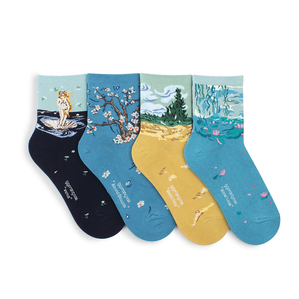 Art Patterned Casual Crew Socks (4 pairs) Women Kids Famous Painting Collection Venus AE14 - intypesocks