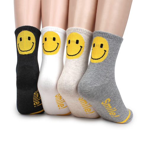 Smile Crew Socks (4 Colors) Girls Happy Smiling Patch Casual Women AR14 - intypesocks
