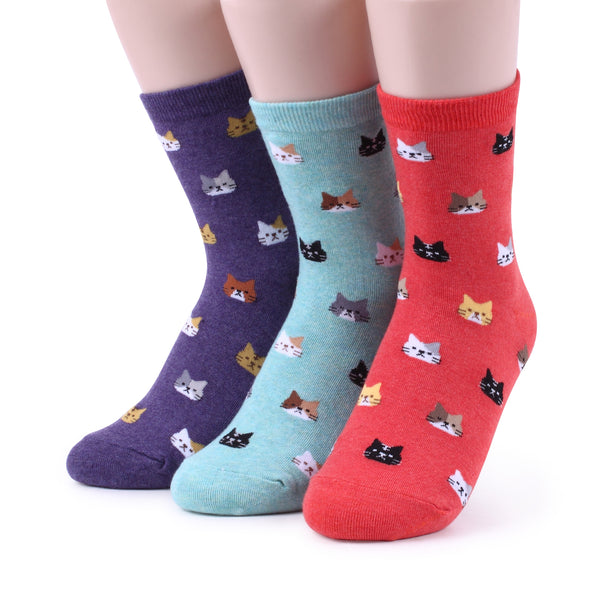 Cat Crew Socks (5pairs) Women Kitten Cute animal pattern sox BL15 - intypesocks