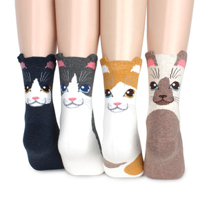Meow Real Lucky Cat Socks (4colors 4pairs) BO14 - intypesocks