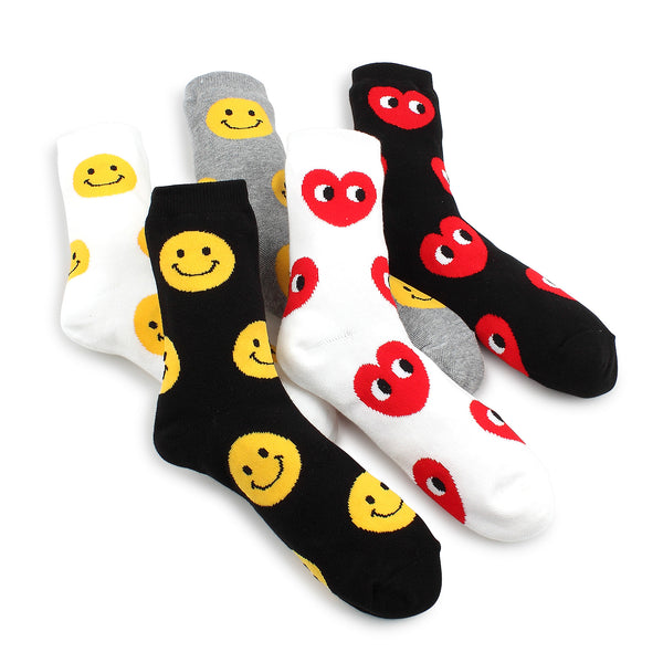 (Crew 5Pairs) Funny Big Emoji Smiley Heart Icon Socks BS15 - intypesocks