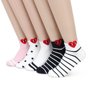 Red Heart Ankle Socks (5 pairs) DC15 - intypesocks