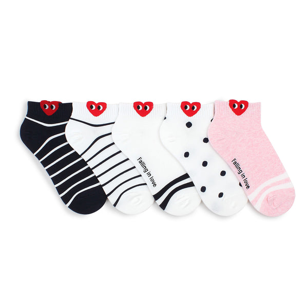 Red Heart Ankle Socks (5 pairs) DC15 - intypesocks