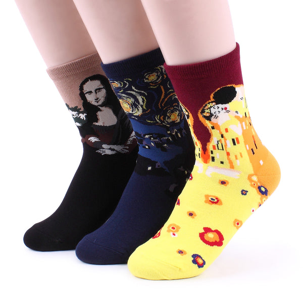 Famous Painting Crew Socks (4 pairs) women casual socks DD14 - intypesocks