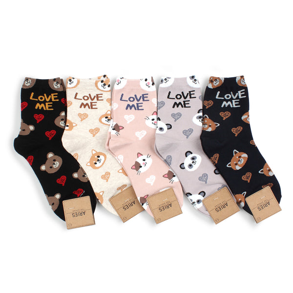 I Love Cats Animal Pattern Socks (Crew 5 pairs) EG15 - intypesocks