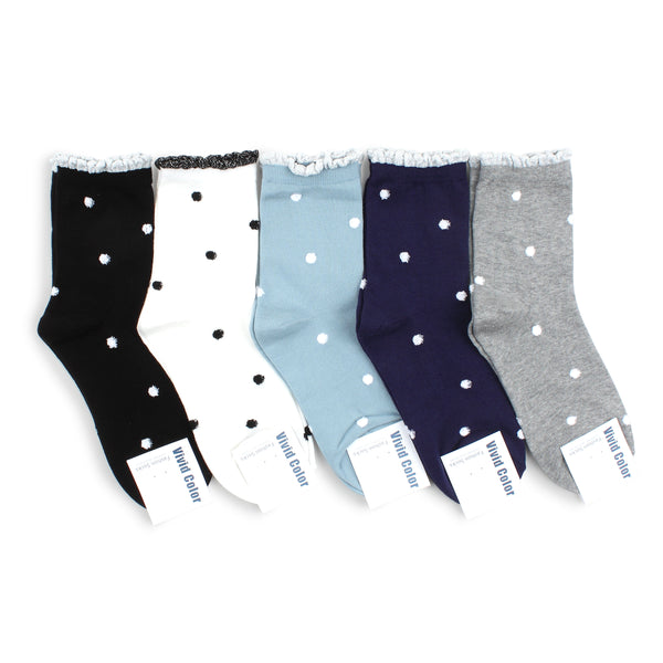 (5 Pairs) Polka Dot Casual Socks with INTYPE Sticker Crew socks FR15 - intypesocks