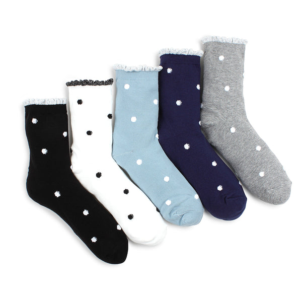(5 Pairs) Polka Dot Casual Socks with INTYPE Sticker Crew socks FR15 - intypesocks