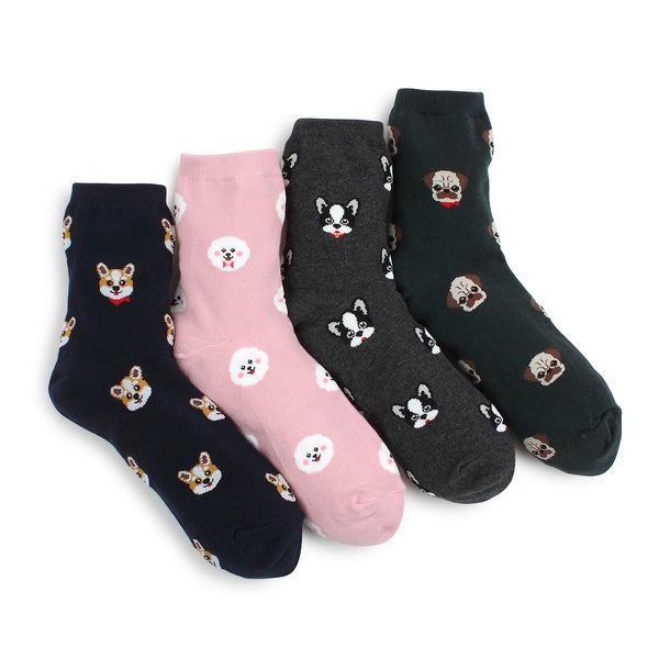 Favorite Casual Puppies Printed Crew Socks (4 pairs) GK14 - intypesocks