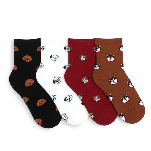 Favorite Casual Puppies Printed Crew Socks (4 pairs) GK58 - intypesocks