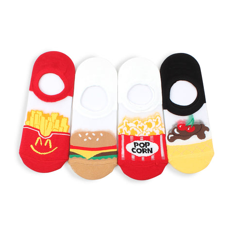 Funny midnight snack printing see through women loafer socks IH14
