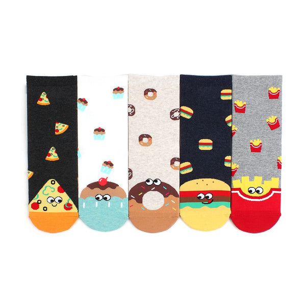 Fast food Snack Crew Socks (5 pairs) Women Kids Pizza Potato Muffin Hamburger Doughnut IP15 - intypesocks