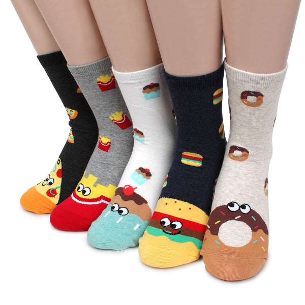 Fast food Snack Crew Socks (5 pairs) Women Kids Pizza Potato Muffin Hamburger Doughnut IP15 - intypesocks