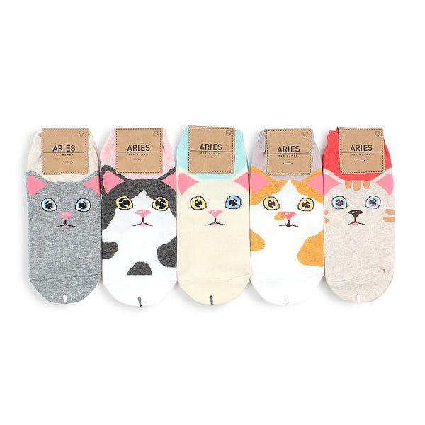 Odd eye kitten tabby cat socks (5 pairs) IR15 - intypesocks