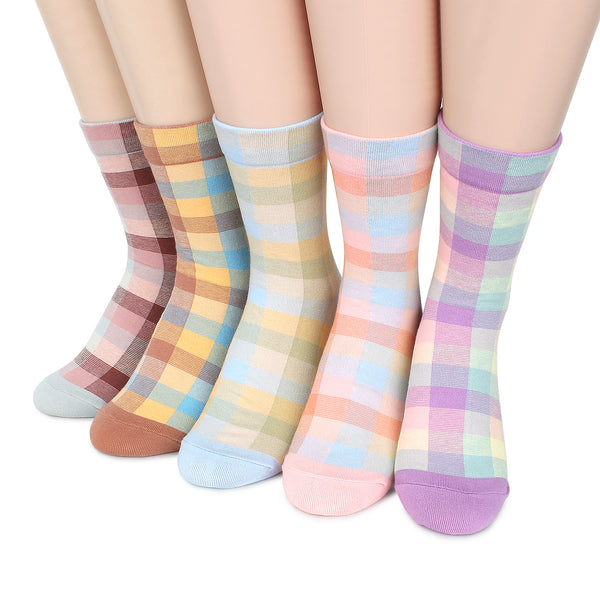 Warm Plaid check cotton socks (Crew 5Pairs) KD15 - intypesocks