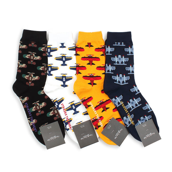 (4 Pairs) Men Air Force Pattern Fashion Socks with Fine Cotton NN14 - intypesocks