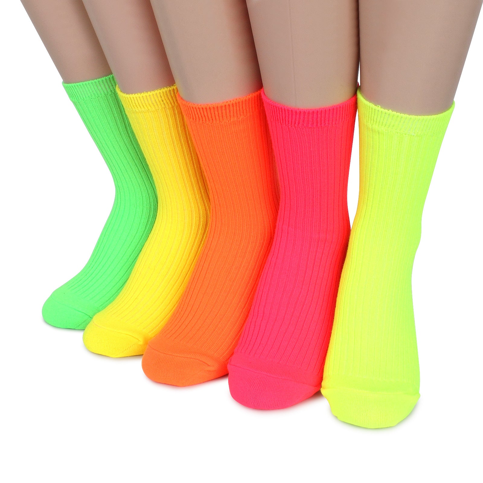 5 Pairs Women Neon Fluorescent Crew Socks Fashion NO15 intypesocks