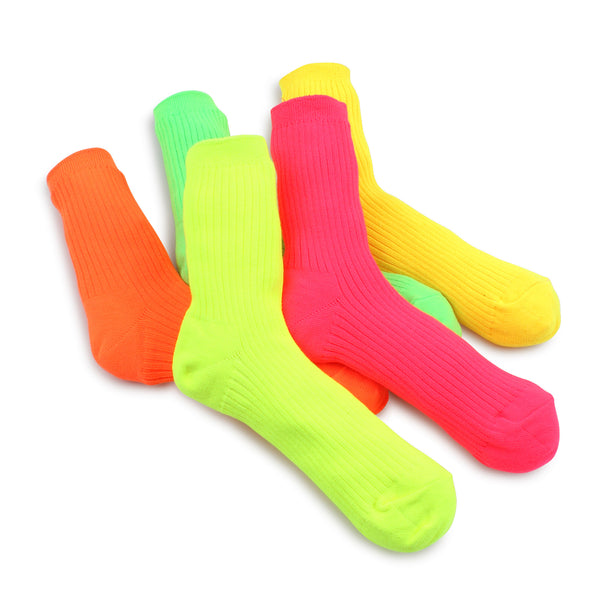 (5 Pairs) Women Neon Fluorescent Crew Socks Fashion NO15 - intypesocks