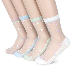 Small flowers see through socks women cute ankle stockings NS14