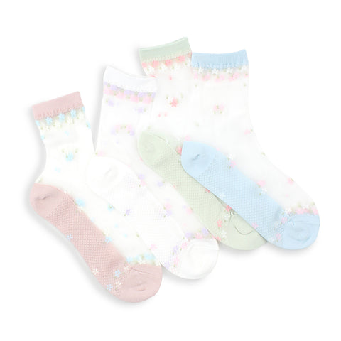 Small flowers see through socks women cute ankle stockings NS14