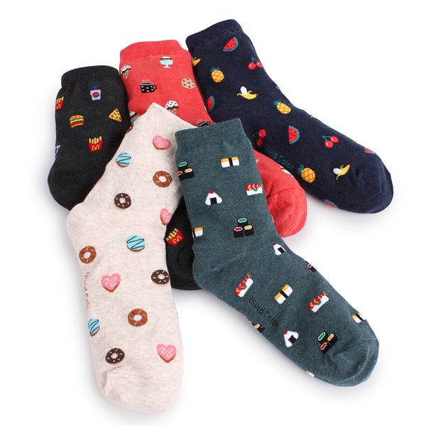 (5 Pairs) Food Pattern Fashion Crew Socks with Fine Cotton OG15 - intypesocks