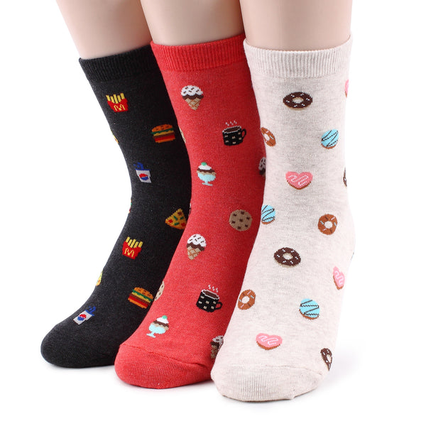 (5 Pairs) Food Pattern Fashion Crew Socks with Fine Cotton OG15 - intypesocks