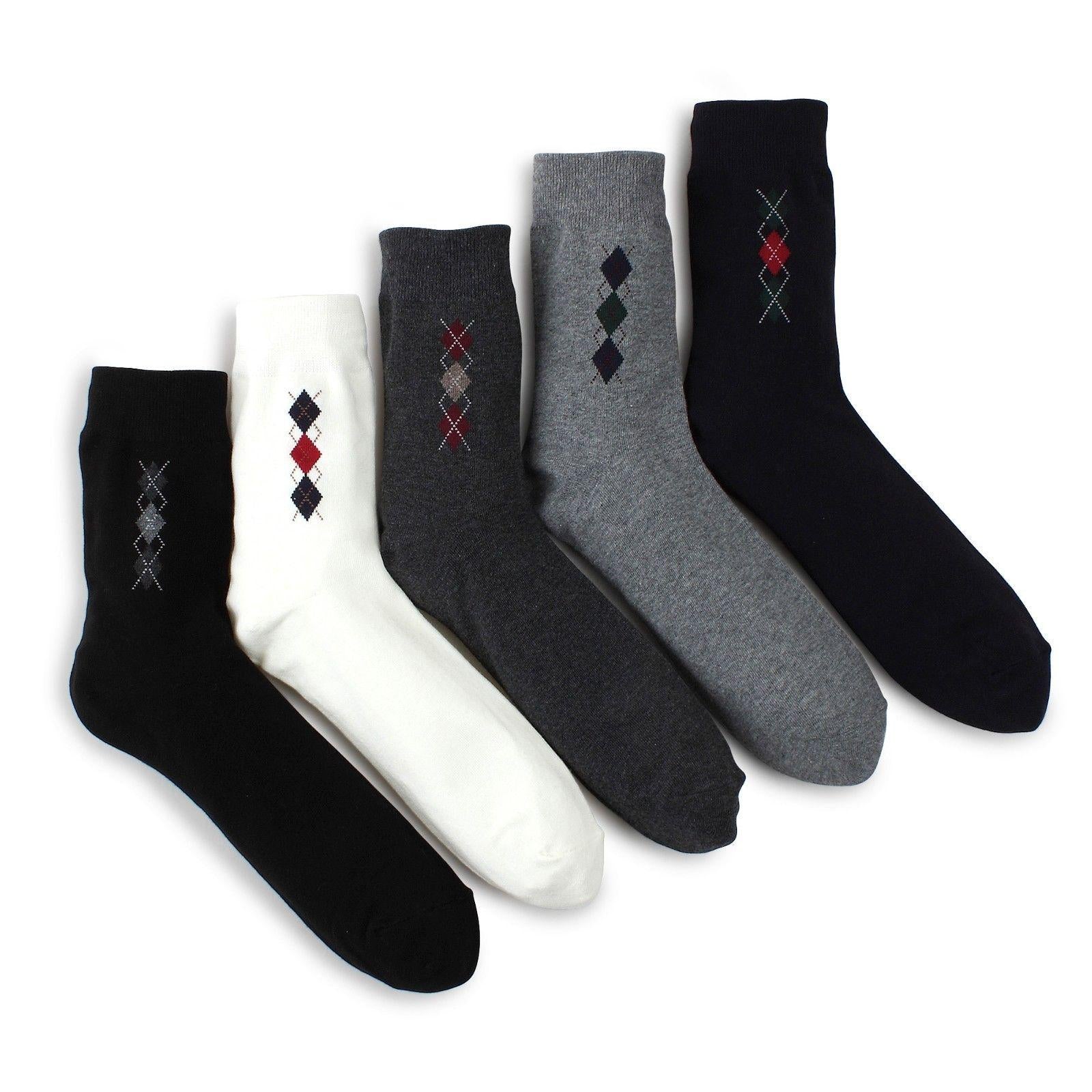 (5 Pairs) Classic Argyle Socks Men Solid Fashion Socks Loafer Daily Working QG15