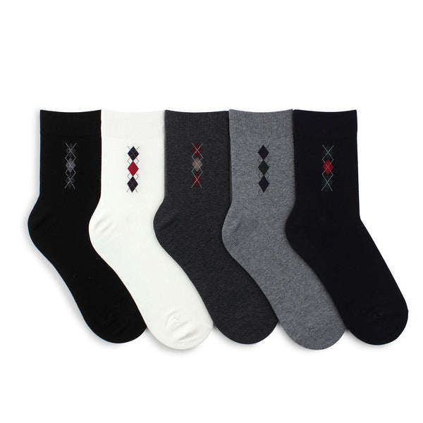 (5 Pairs) Classic Argyle Socks Men Solid Fashion Socks Loafer Daily Working QG15