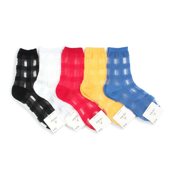 Plaid pattern see through women socks (5 Pairs) BD15 - intypesocks