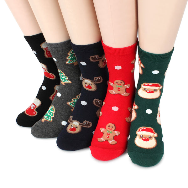 (5 Pairs) Merry Christmas pattern women's socks VI15 - intypesocks