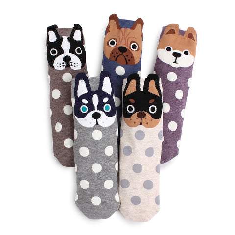 (5 Pairs) Women's Prick Eared Puppies Socks (Pack of 5 Pairs) Made in Korea VK15 - intypesocks