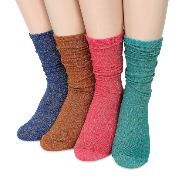 Ani fancy lurex shimmer women high socks (4pairs) XK58 - intypesocks